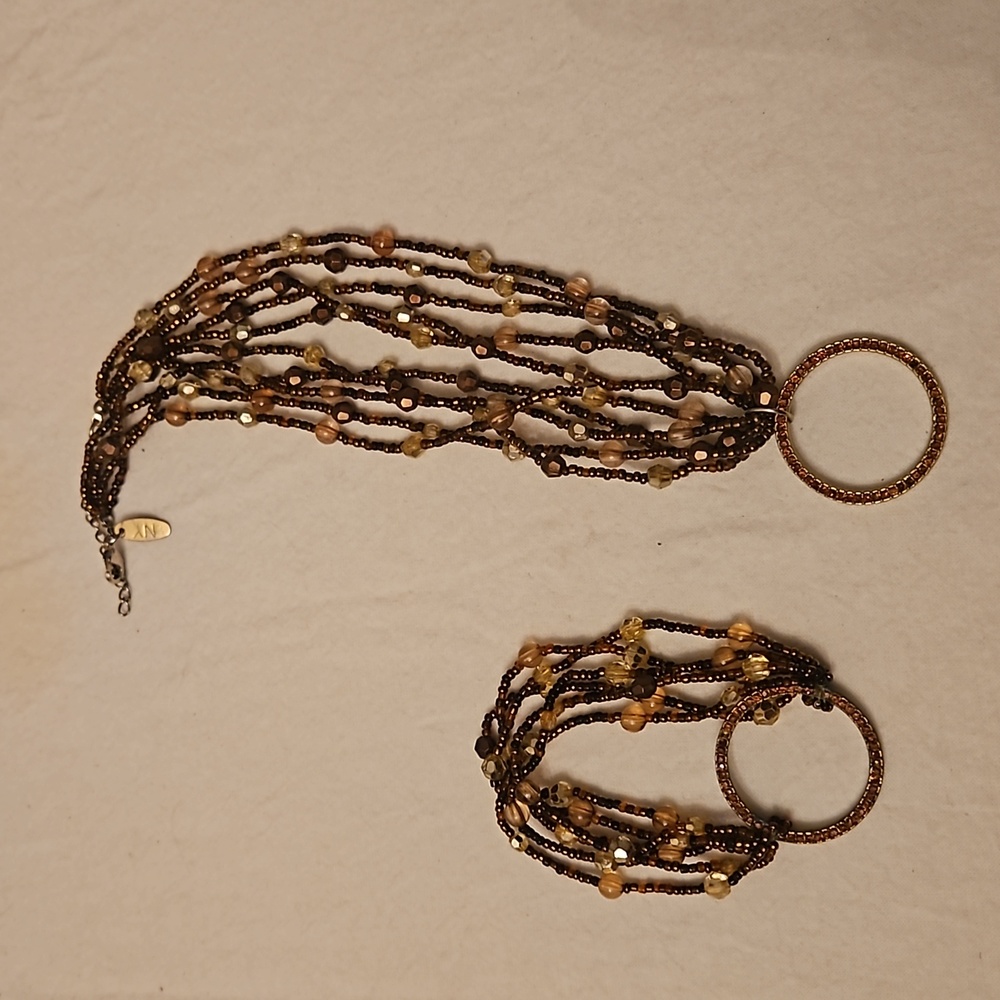 Brown crystal necklace and bracelet set